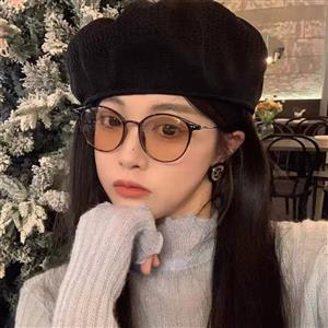 New sweet Korean version cold tea color color changing myopia glasses female anti-blue light round frame makeup artifact eye frame