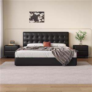 Minimalist Black Leather Waffle Bed