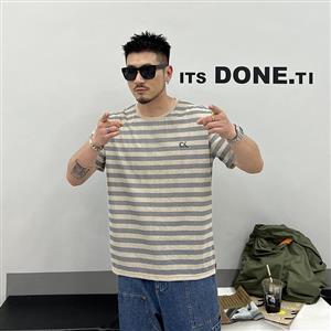 Ultra-thin imitation hemp young men's striped short-sleeved T-shirt