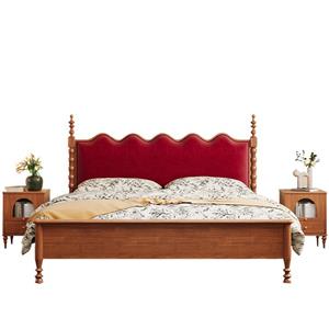 French retro full solid wood double bed American style soft bed master bedroom large bed fabric bed solid wood bed