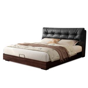 Chinese-style solid wood bed double bed genuine leather soft-back bed master bedroom modern simple storage bed factory direct sales