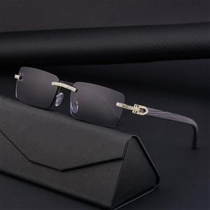 European and American retro frameless men's sunglasses with diamond wood grain temples sunglasses cross-border new glasses
